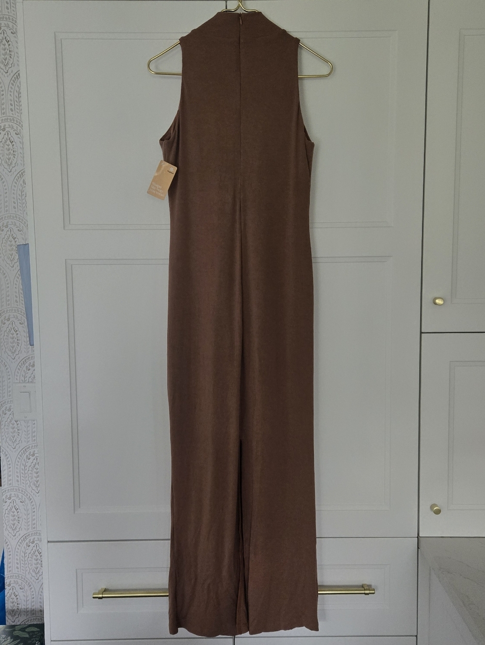 NWT Popilush Shapewear Modal Sleeveless Mock Neck Slimming Maxi Dress Brown Tan - Picture 14 of 16